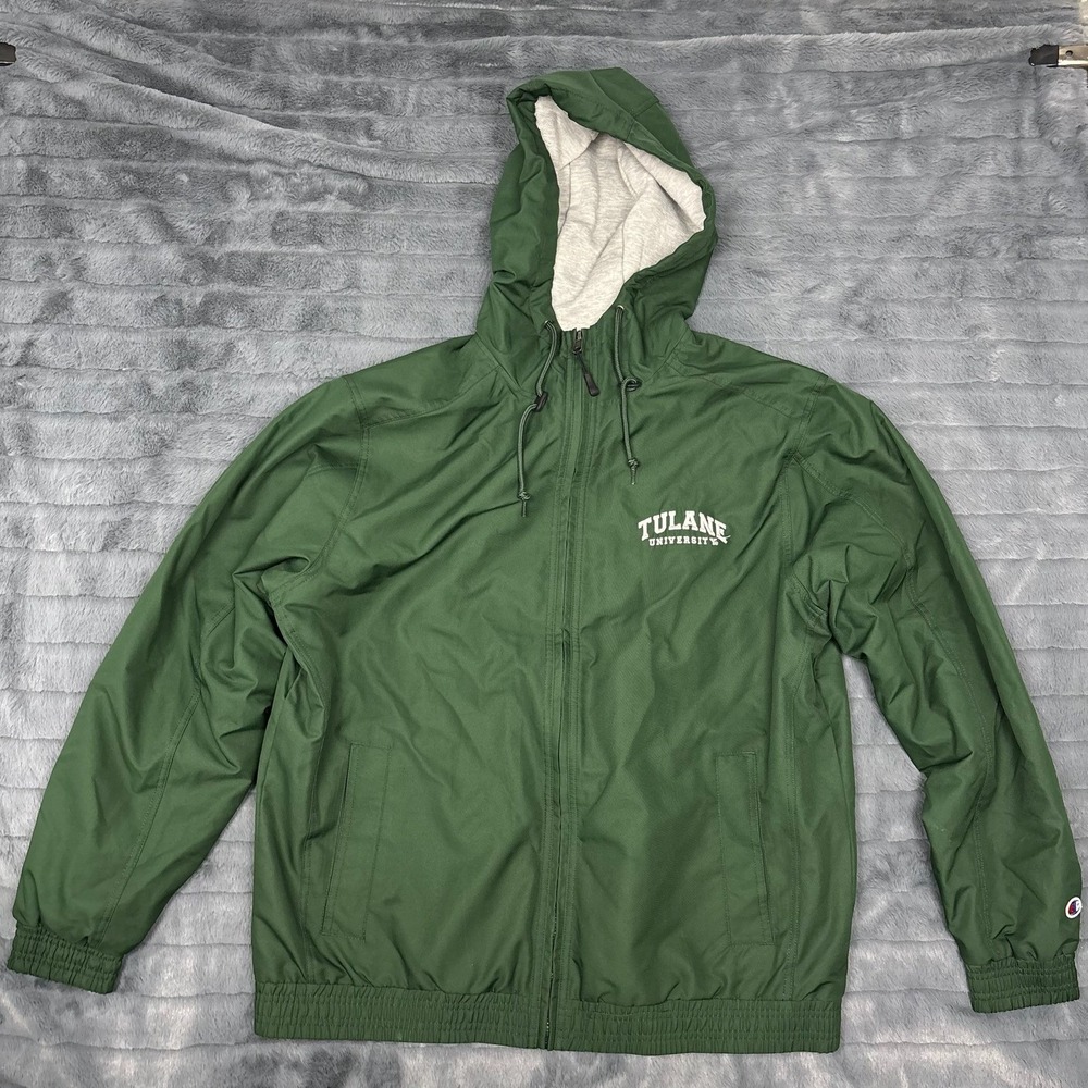 Champion Tulane University Windbreaker Jacket Mens Medium Green Full Zip Hooded